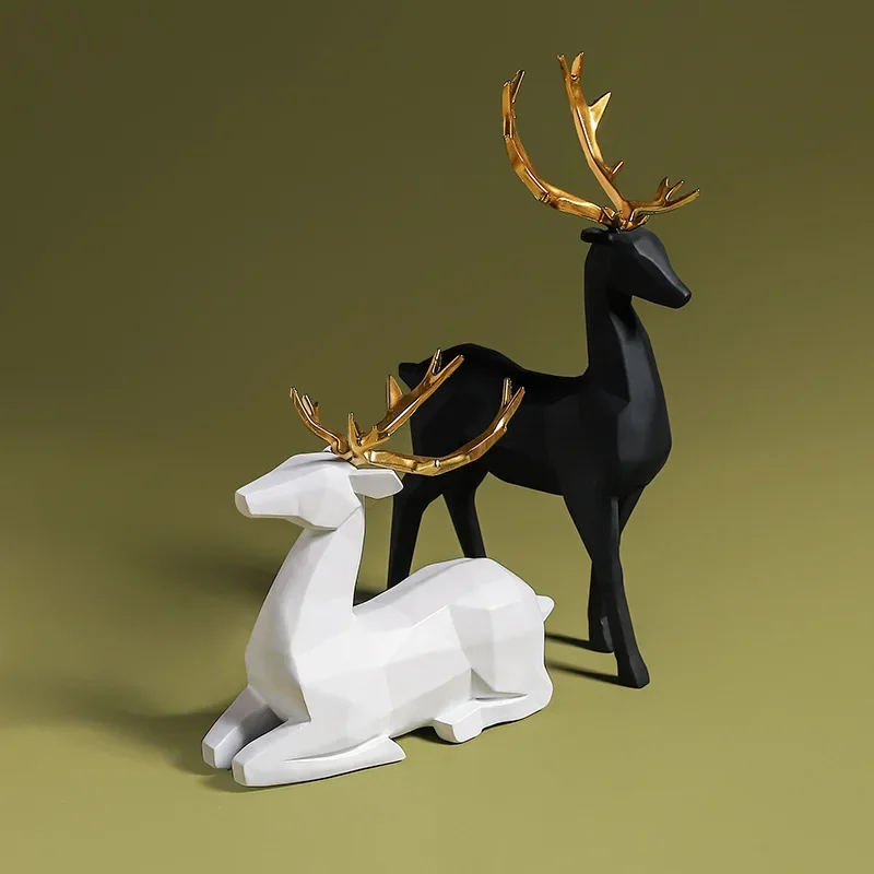 

Statue Deers Sculpture Resin Reindeer Decoration Nordic Home Decor Statues Deer Figurines Modern Decor Tabletop Crafts Ornament