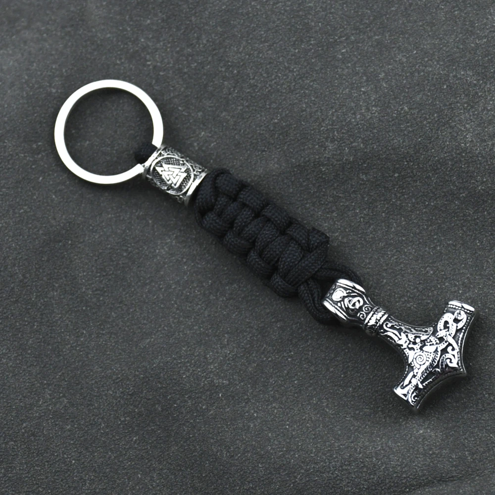 Stainless Steel Anchor Pendant Handmade Paracord Keyring Vikings Thors Hammer Rune Valknut Keychain Handmade Men\'s  Jewelry