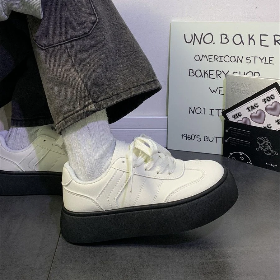 

Hong Kong Style Color Block White Sneakers Women Thick Sole Platform Shoes 2025 Spring New Height Boost Trendy