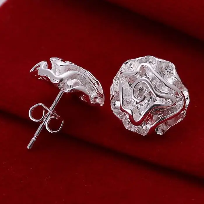 

beautiful lovely style fashion silver color women elegant rose flower stud Earring Jewelry free shipping cute wedding gift