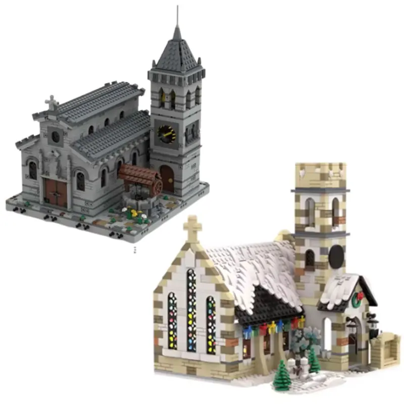 

Spot MOC-33985 medieval church building 147549 winter church small particle assembly building block model toy