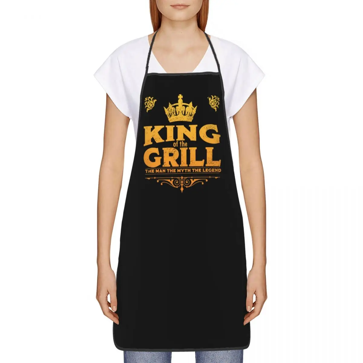 Man Myth Legend King Of The Grill Bib Apron Adult Women Men Chef Tablier Cuisine for Cooking Kitchen Funny BBQ Barbecue Baking