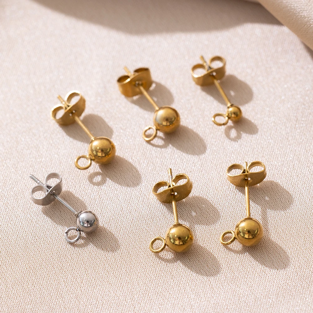 10Sets Stainless Steel 3/4/5/6/8 Ball Ear Post Studs Earrings Backs With Rings for DIY Jewelry Making Supplies Craft Accessories