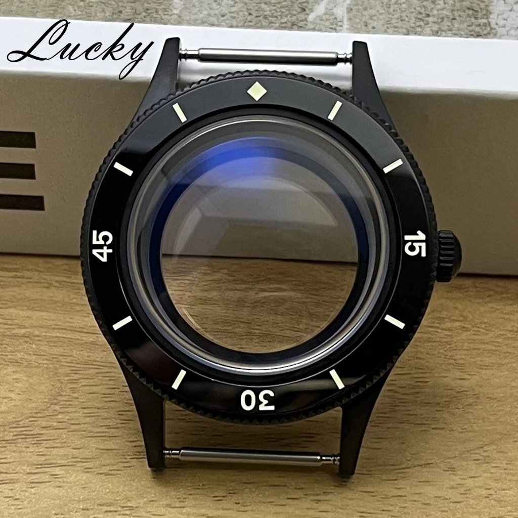 Black 40mm PVD Retro Domed Double AR Layer Sapphire Coated Blue Film Glass Luminous Ceramics Bezel For NH34 NH35 NH36 Watch Case