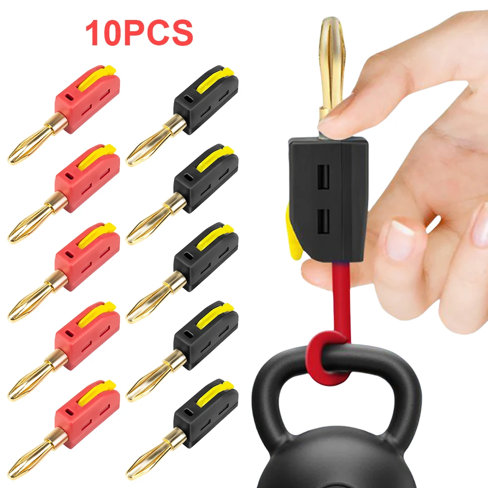 10Pcs 4mm Gold-Plated Banana Connector Solder-Free Quick Connect Plug Push-On Lantern Buckle Plug for 32A Electrical Test