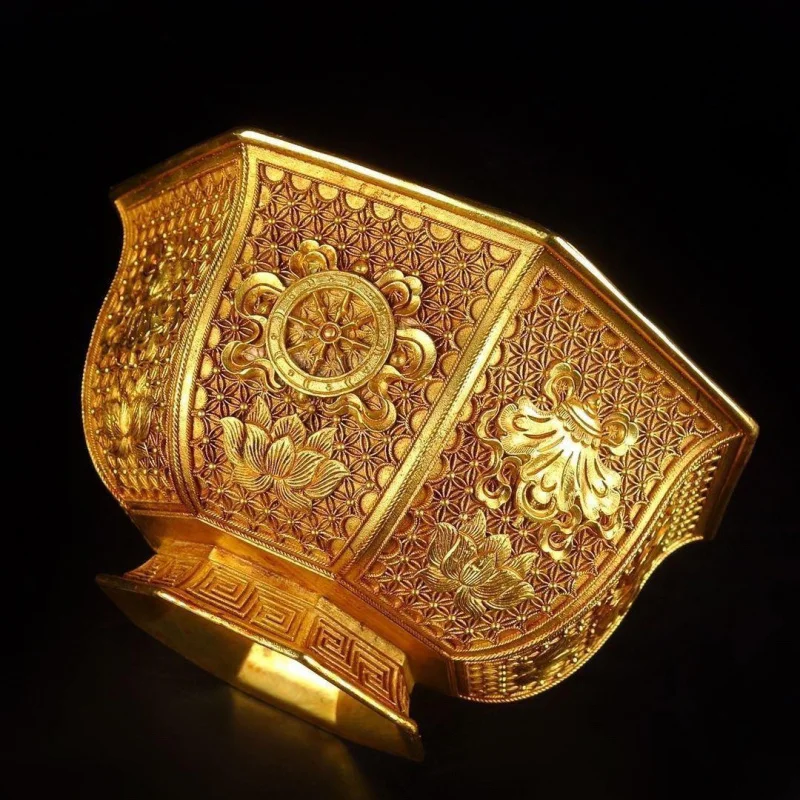

Vintage Gilded Eight Auspicious Symbols Bowl Gold Bowl Buddhist Eight Auspicious Symbols Altar Worship Bowl Diameter11cm