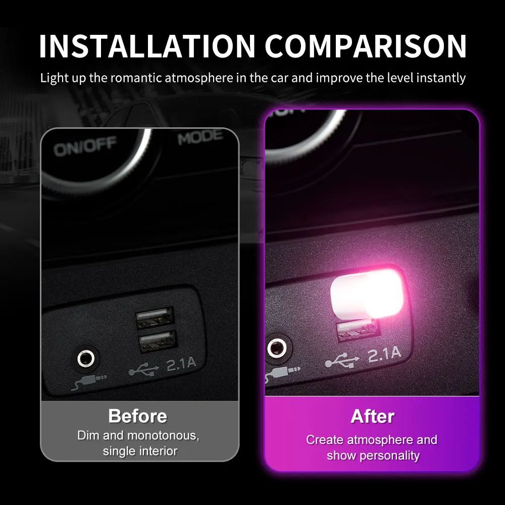 Car Mini Light USB Plug LED Atmosphere Lights Car Decorative Lamp Emergency Lighting PC Mobile Power Auto Interior Nightlight