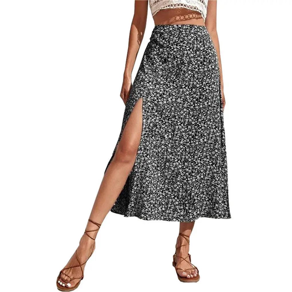 Printed Floral Long Split Skirt Bohemian Aesthetic High Waist Office Fashion Summer Clothing Club Banquet Party