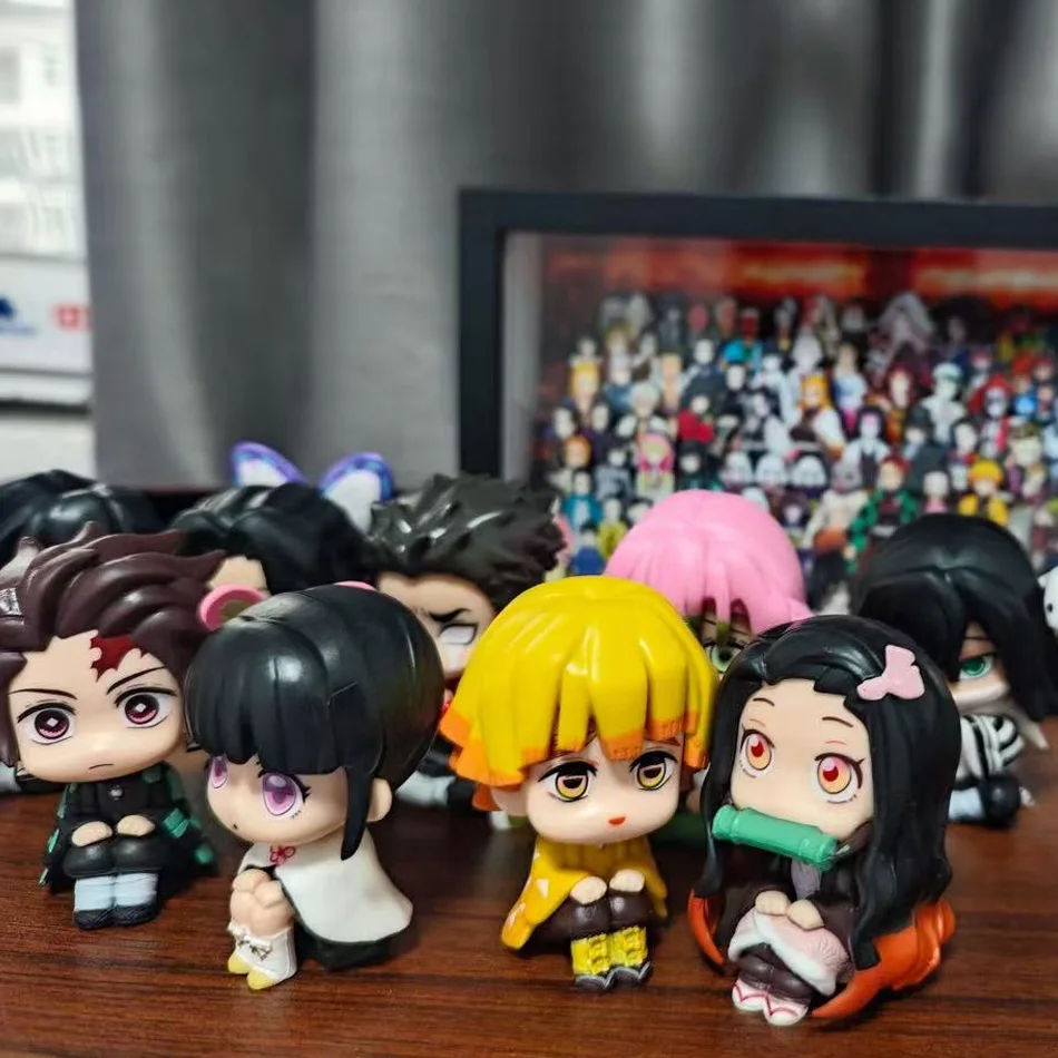 

8pcs Q Version Demon Slayer Sitting Ghost Doll Tanjiro Nidouzi Inosuke Zenizu Toy Figural PVC Model Gift