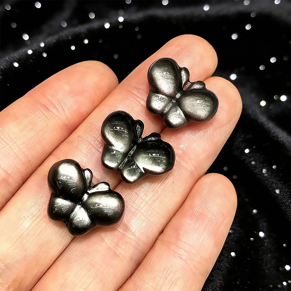 5pcs/Lot Natural Stones Silver Obsidian Butterfly Mini Carvings Crystals Crystal Stone Home Decor W/Hole DIY Minerals Quartz