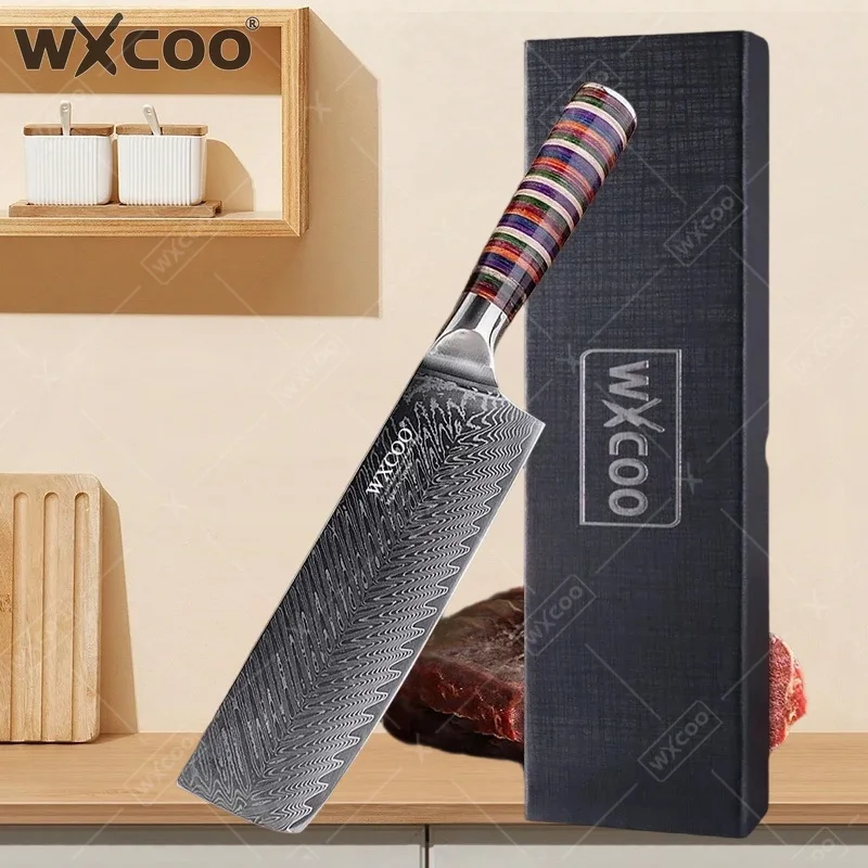 

Кухонные ножи WXCOO из дамасской стали, японский нож для сашими, нож для мяса и фруктов, поварской нож для приготовления пищи, 67 слоев