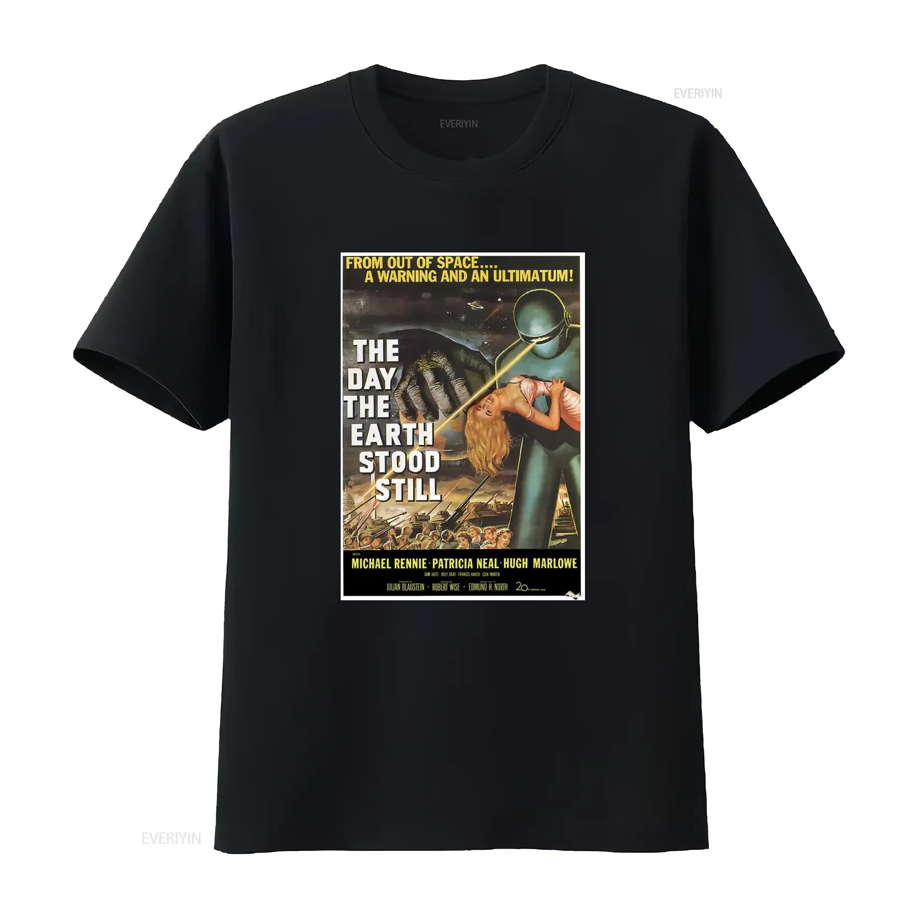 The Day Earth Stood Still Vintage Sci Fi Movie Poster T Shirt choice sizes vintage Washed Casual Stretched Slightly Breathable