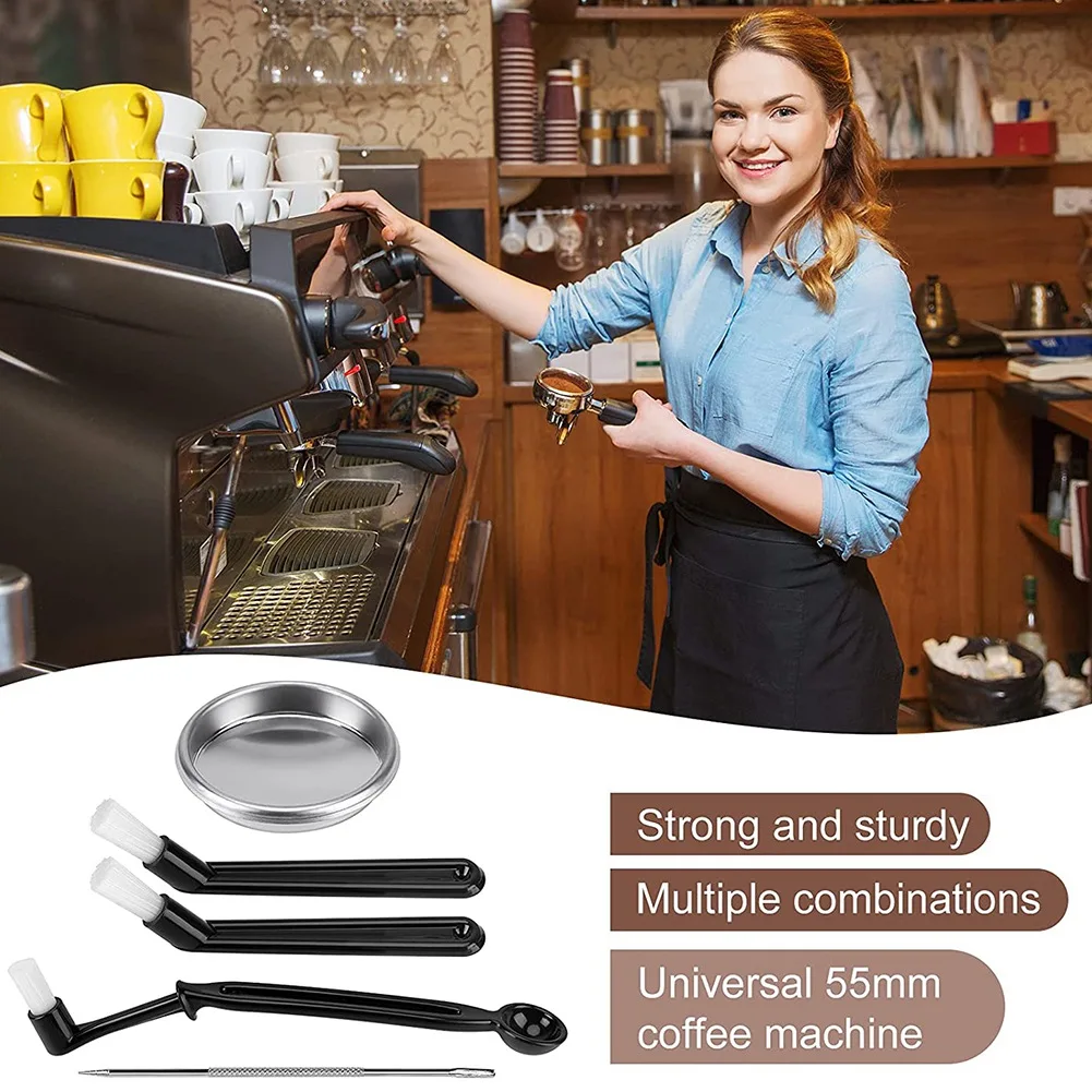 5 шт., щетка для кофемашины с ложкой, щетка для кофемолки, группа для очистки головки кофемашины, металлическая глухая чаша