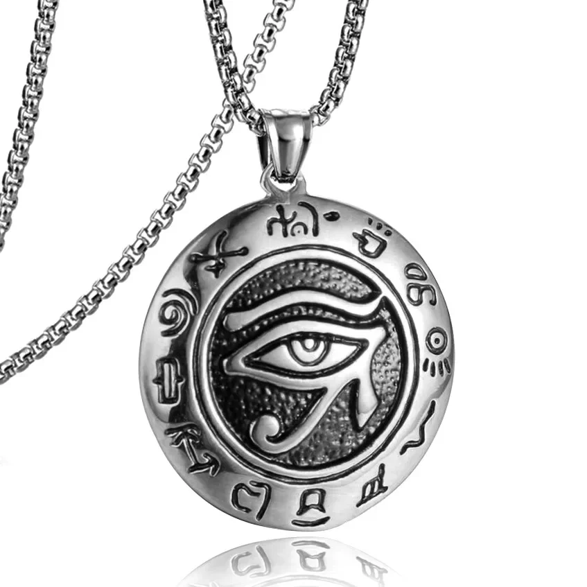 Boho Punk Egyptian Eye of Ra Horus Pendant Necklace Viking Stainless Steel  for Women Men Jewelry Wholesale