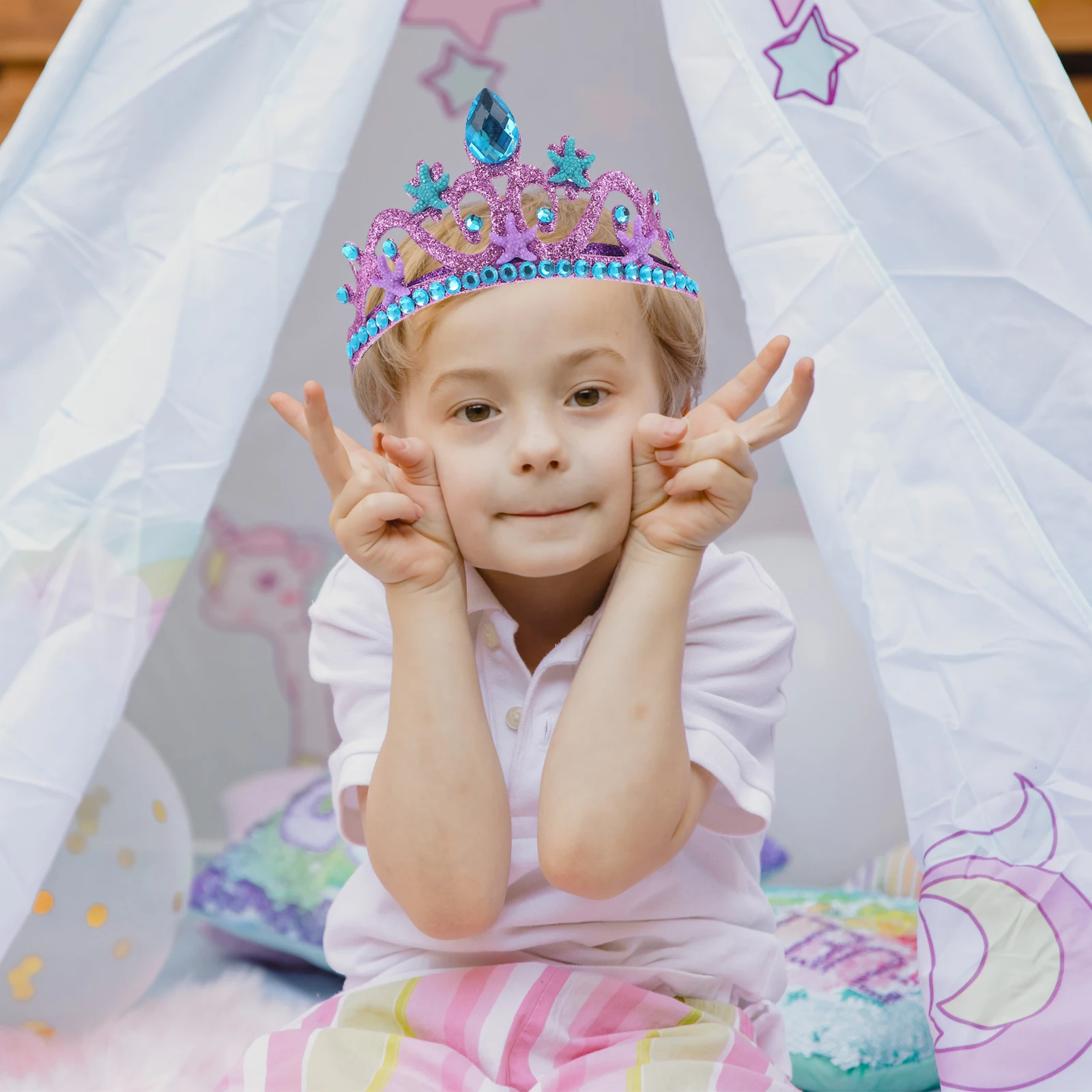 

2Pcs Crown Headb Ocean Themed Headdress Little Girl Headdress Girl Birthday Party Seastar Gift Practical Elegant Appearance