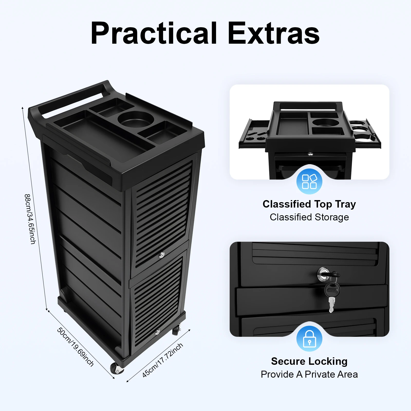 7-Tier Rolling Trolley, Lockable Beauty Barber Storage Cart, 50*45*88cm Barber Organizer Rolling Cart for Nail Salons, Spas, Home Storage