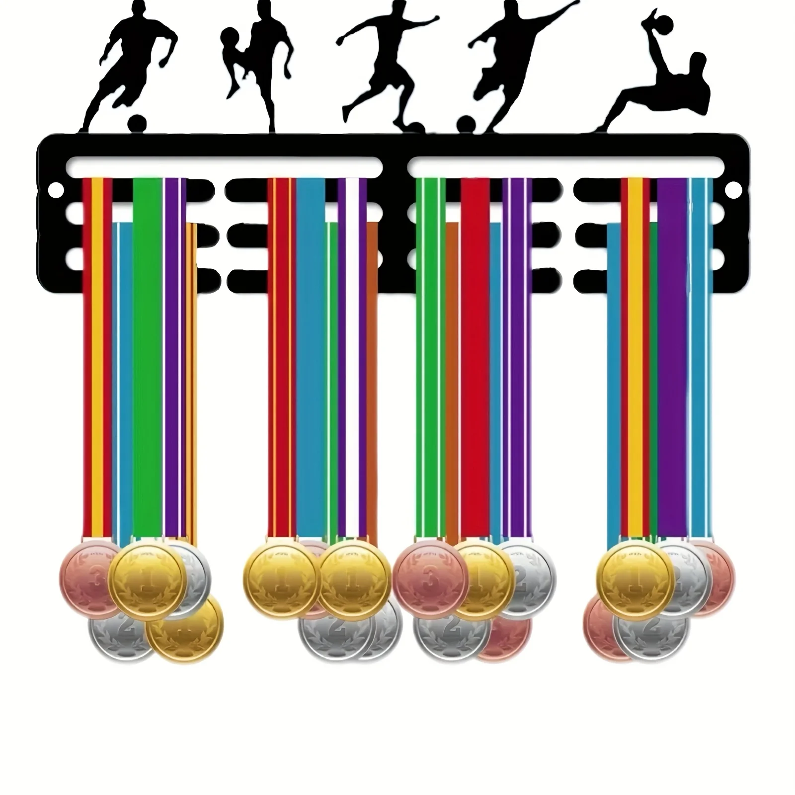 Vintage Metal Sports Medal Hanger Wall Decor -Multi-Hook Medal Display Rack with Striped Design for Football, Athletics Trophies