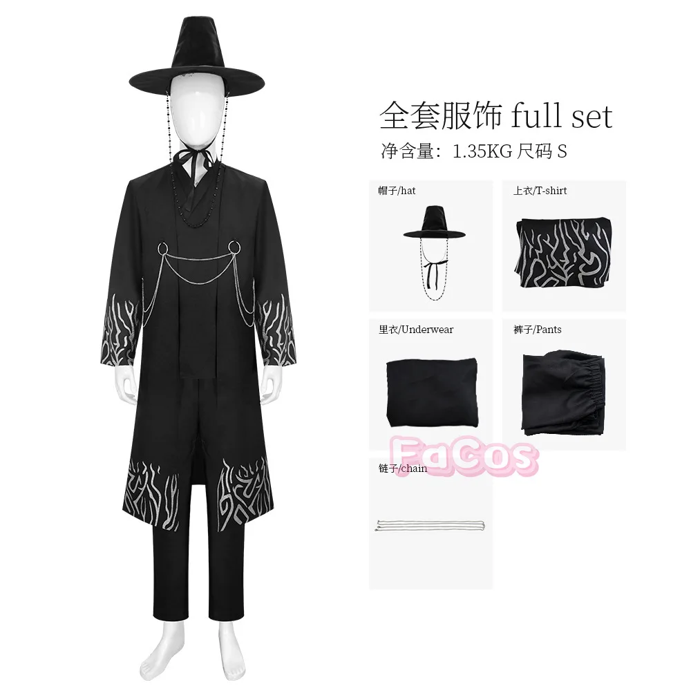 Saja Boys Косплей Костюм Парик KPop Охотники Демонов Jinu Saja Robe Baby Abby Mystery Romance Черная Униформа Шляпа Хэллоуин Женщины Мужчины