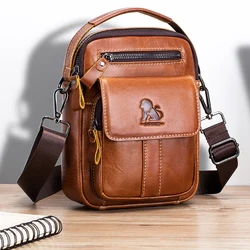 1pc Men's Cowhide Single Shoulder Messenger Bag Cowhide Casual Retro Vertical Multi-functional Small And Medium-sized Bag