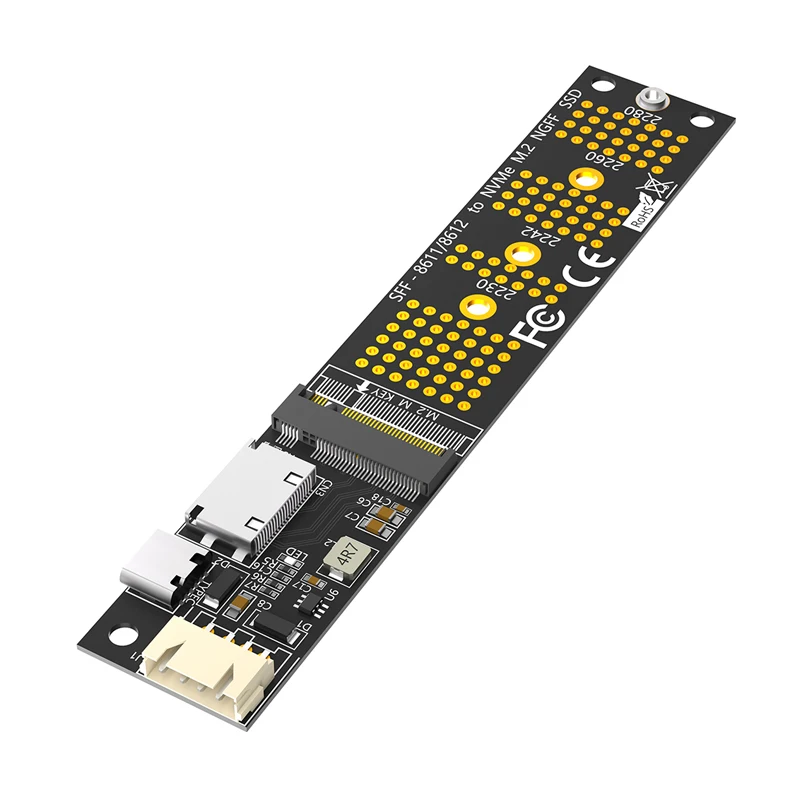 

M.2 NVME M Key to SFF-8611 Riser Type C Power Supply NVME SSD Adapter + SATA to 4Pin Power Cable for 2230 2242 2260 2280 M.2 SSD