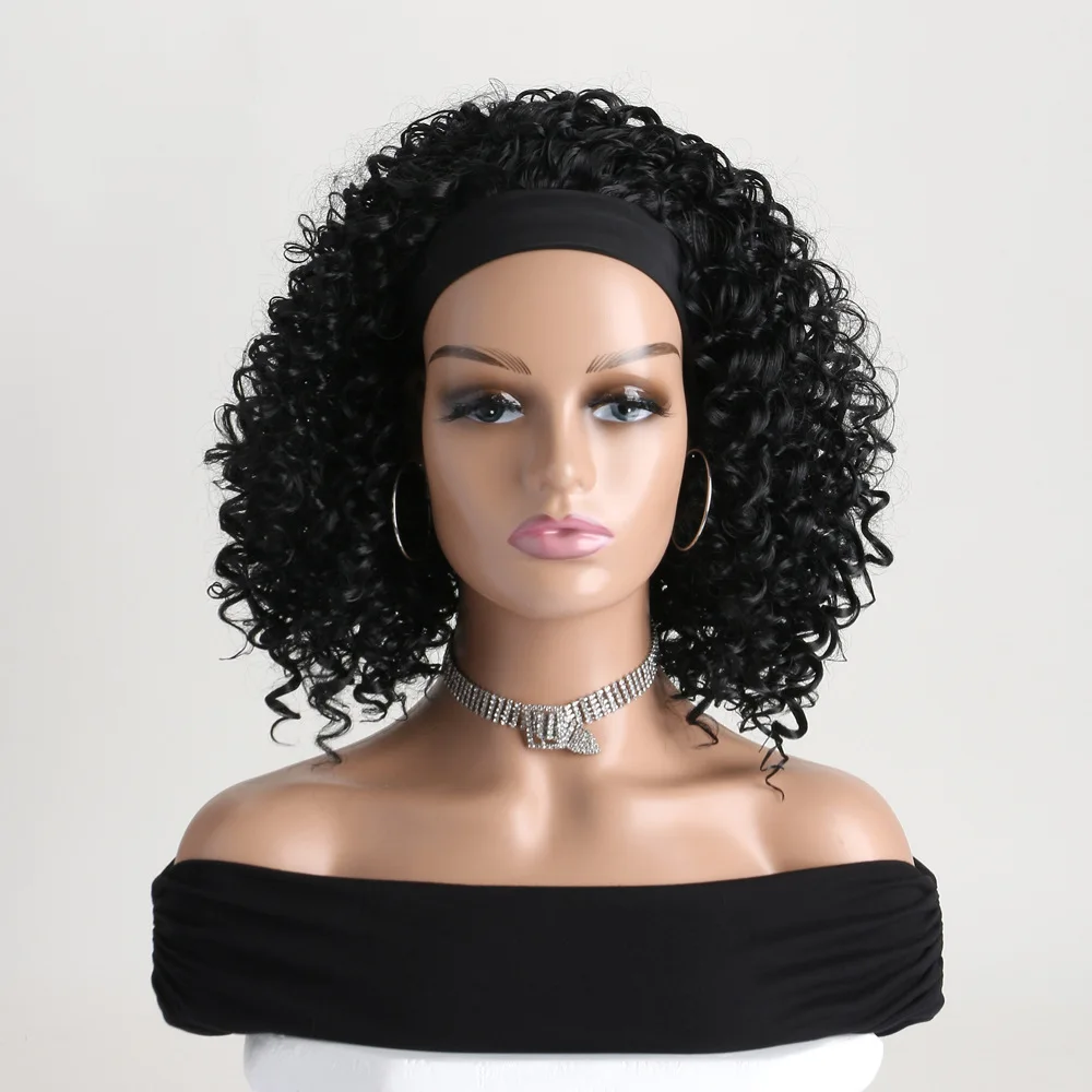 New Women's Wig Curly Headband Synthetic Wigs Natural Black Long Women's Headband Wig Deep Water Wave Hair Daily Party Use Wig