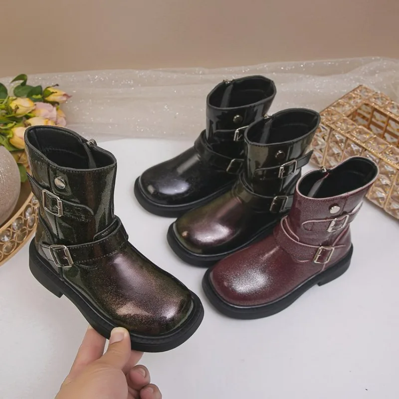 Children's Fashion short Boots 2026Autumn and Winter Girls Matte Leather Mid Barrel Boots British Style Boot Kids Shoes for Girl
