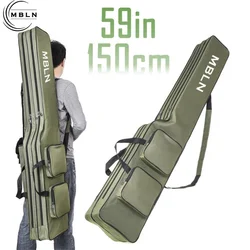 MBLN Brand,150cm/59in Foldable Fishing Rod Bag,Durable 600D Polyester,2-Layer Design with 4 Side Pockets, for Outdoor Fishing