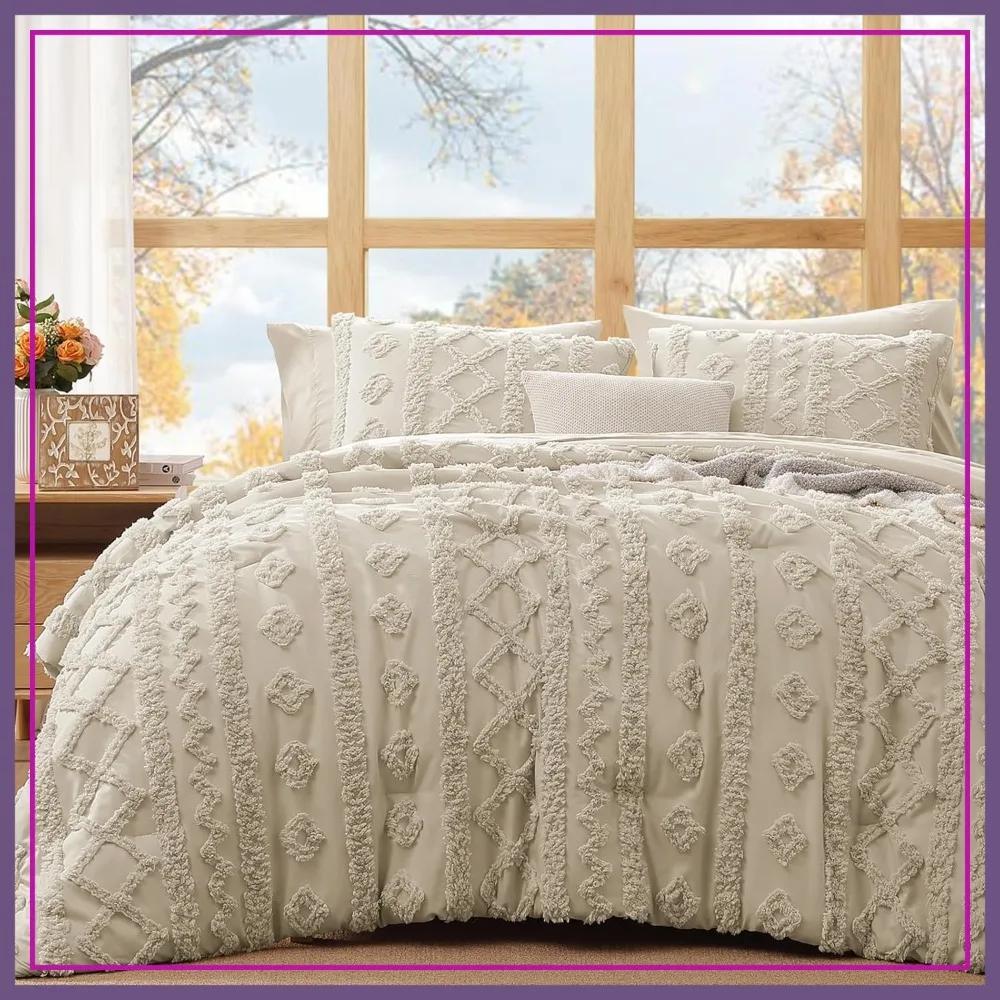 

Queen Size Comforter Set with Sheets - 7 Piece Bed in a Bag, Tufted Shabby Chic Bedding