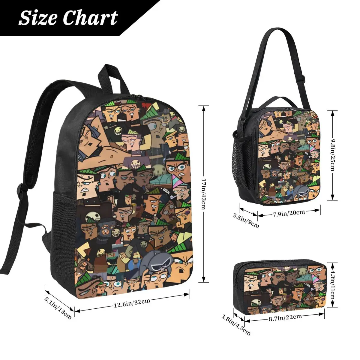 3Pcs Totals Dramas merch Backpack Set for Girls Boys Pencil Boxes Bookbag Sets with Lunch Box For School Students Knapsack
