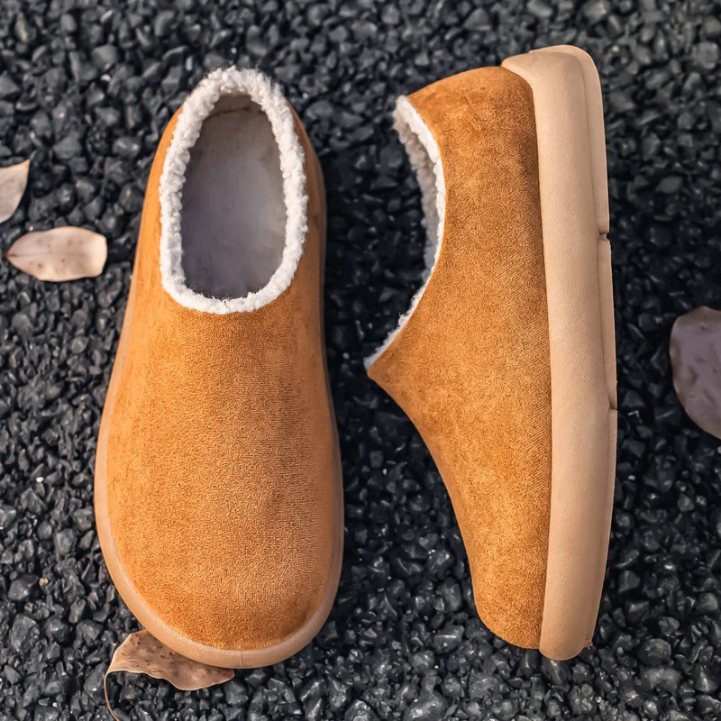 

Autumn and Winter Large-sized Solid Color Suede with Fleece Warm Comfortable Flat and Wearable Silent Men's Cotton Slippers