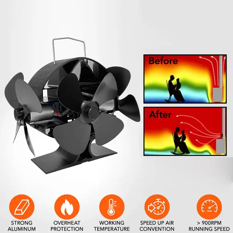 

Black Heat Powered Stove Fan Eco Quiet Black Log Wood Burner Fireplace Fan Winter Warmer Home Efficient Heat Distribution Fans