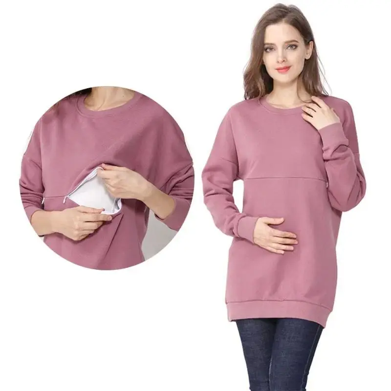 Maglione Premaman in Cotone Autunno Inverno, Maglione Lungo per Allattamento, Materiale Morbido e Confortevole, Felpa con Cappuccio per Mamme, Abbigliamento Casual da Strada