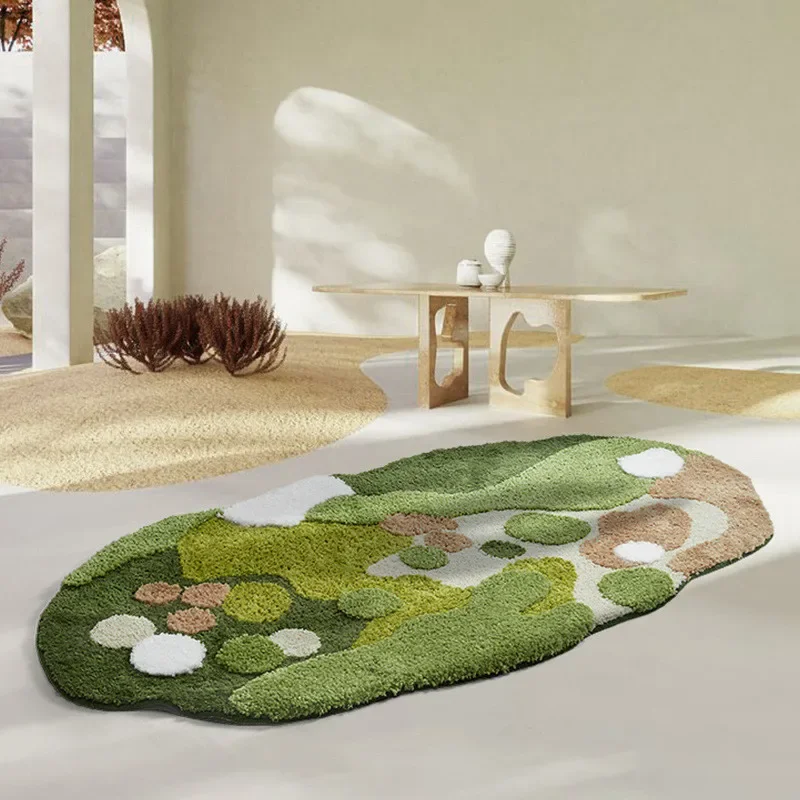 Garden Moss Hand Tufted Area Rug Bedroom Bedside Rug Flocked Art Decor Carpet Thickened Microfiber Floor Mat Non-slip Super Soft
