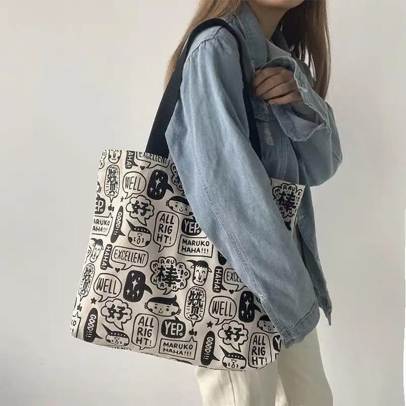 Bag Women\'s 2024 New Korean Edition Fashion Shoulder Canvas Bag Large Capacity Harajuku Japanese Ulzzang Shopping Fortune