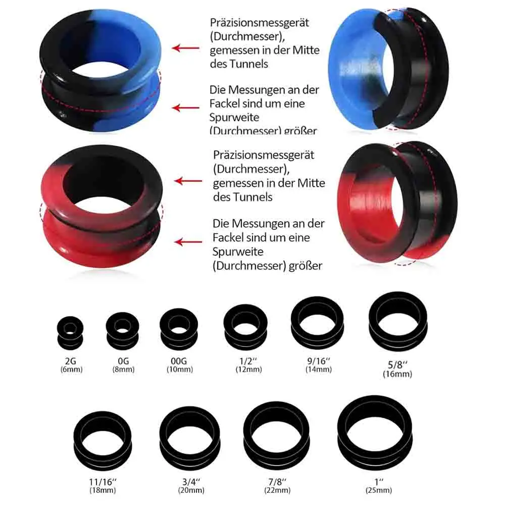 1 Pair Hard Silicone Color Blocking Ear Tunnel Ear Gauges Plug Expander Piercing 2g-1" image 4
