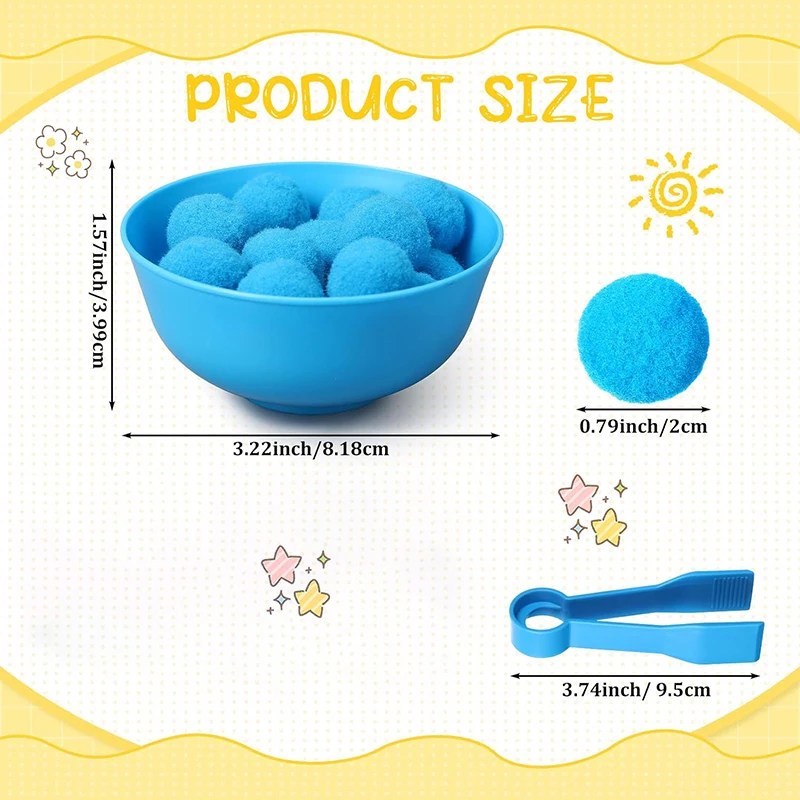 Children Counting and Sorting Toys Set Pom poms Rainbow Colors Plastic Bowls Tweezers Fine Motor Skill Chidlren Learning Toys