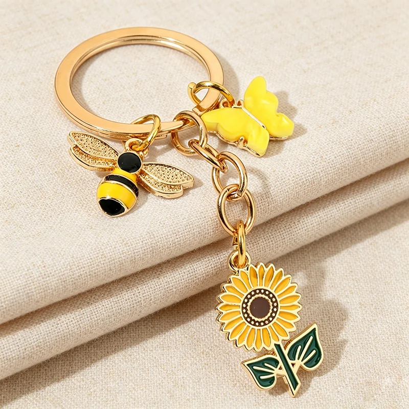 Cute Metal Butterfly Bee Sunflower Keychain