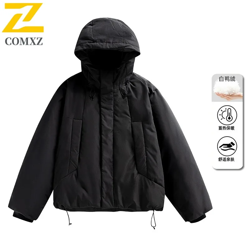 COMXZ Men Parker Coat Fleece Lined Thickened Ski Travel Warm Loose Hiking Cotton Padded Jacket Windproof Street Puffer Jacket
