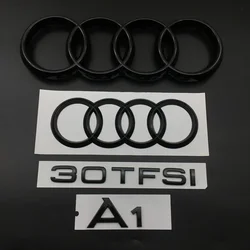 AUDI A1 4 Ring logo ABS Black Car Hood Front Bonnet Grill Rear Trunk Emblem Badge Sticker A1 Mark 30TFSI Emblem For Audi A1