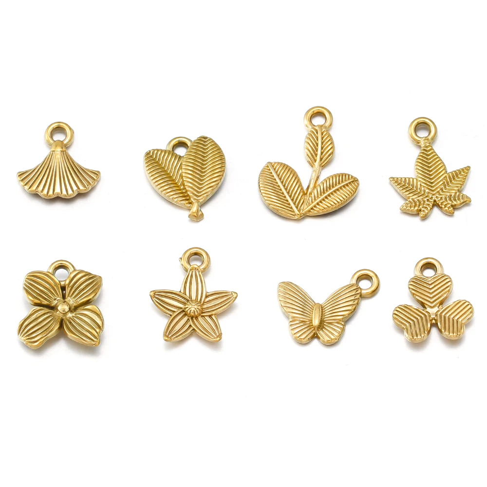 2pcs Stainless Steel Flowers Leaves Charms Butterfly Clover Pendant for Necklace Bracelet Earring Jewelry Making DIY Accessories