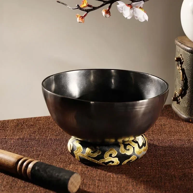 Nepalese Handicraft Black Singing Bowl Yoga Meditation Singing Bowl Niche Percussion Instrument Musical Singing Bowl Accessories