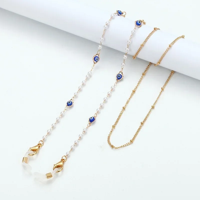 Fashion Hollow Star Moon Sunglasses Mask Holder Lanyard Rose Flower Disc Pearl Glasses Chain Neck Strap Jewelry for Women