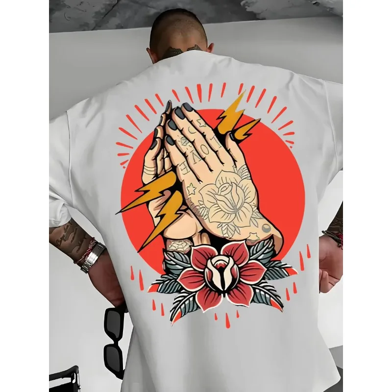 Men's T-shirt Avant-garde Rock Style Bold Lightning Bolt Pattern Short Sleeved, Suitable for All Seasons, Summer Casual T-shirt