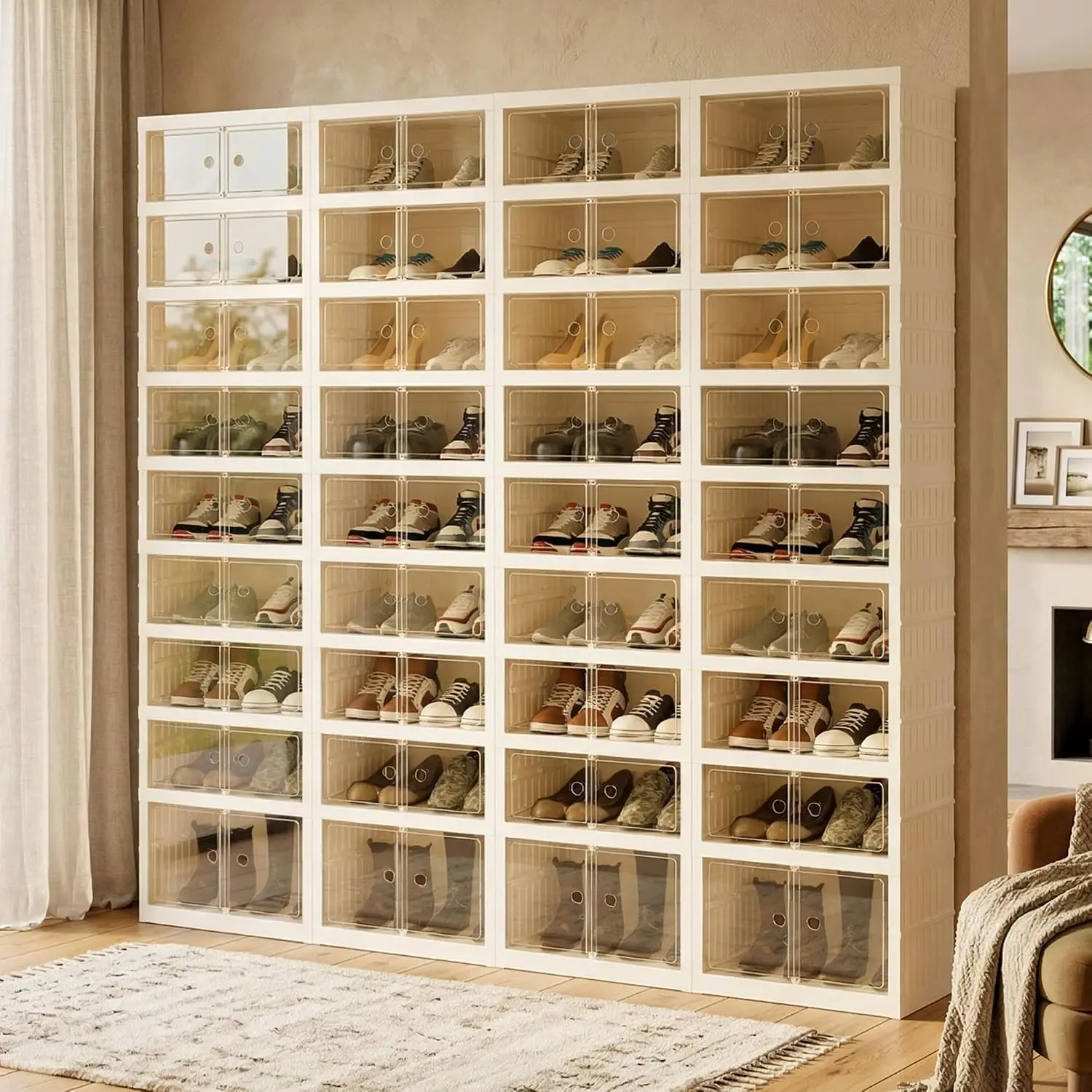 Foldable Shoe Organizer 4-Pack, Large Folding Shoe Rack Closet, Magnetic Door & Wheels, 9 Layers 18 Grids, Customized
