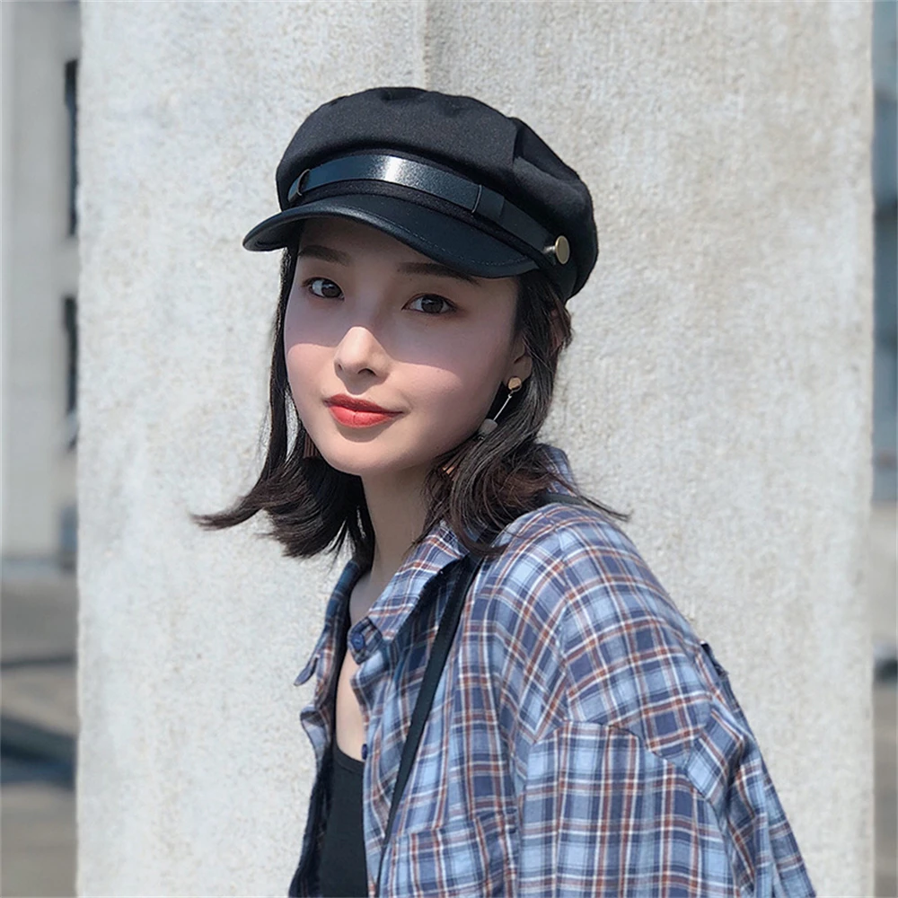 Korean version of Autumn and winter personality Black  retro chic simple Navy Bailey cap WS-2220