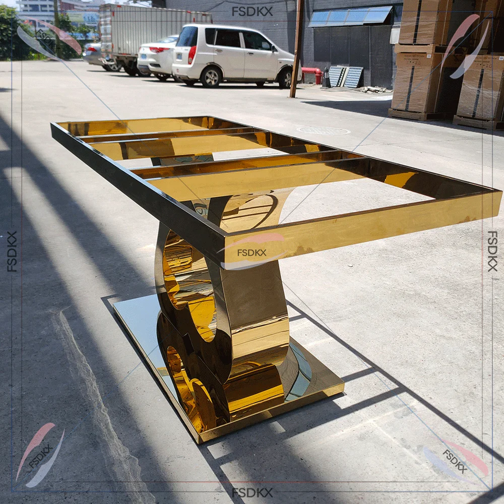 

New Product Centerpieces Gold Glass Top Round Luxury Stainless Steel Tables And Chairs For Party Rental