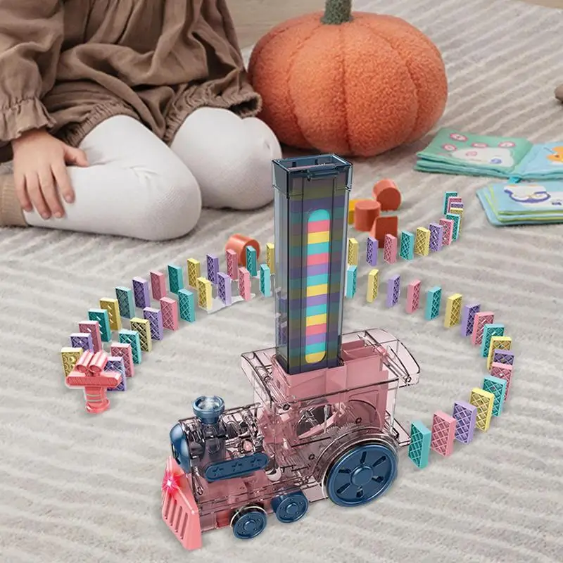 Domino Train Small Automatic Electric Trains Creative Domino Machine With Lights And Sound Toddler STEM Toys Fun Kindergarten To