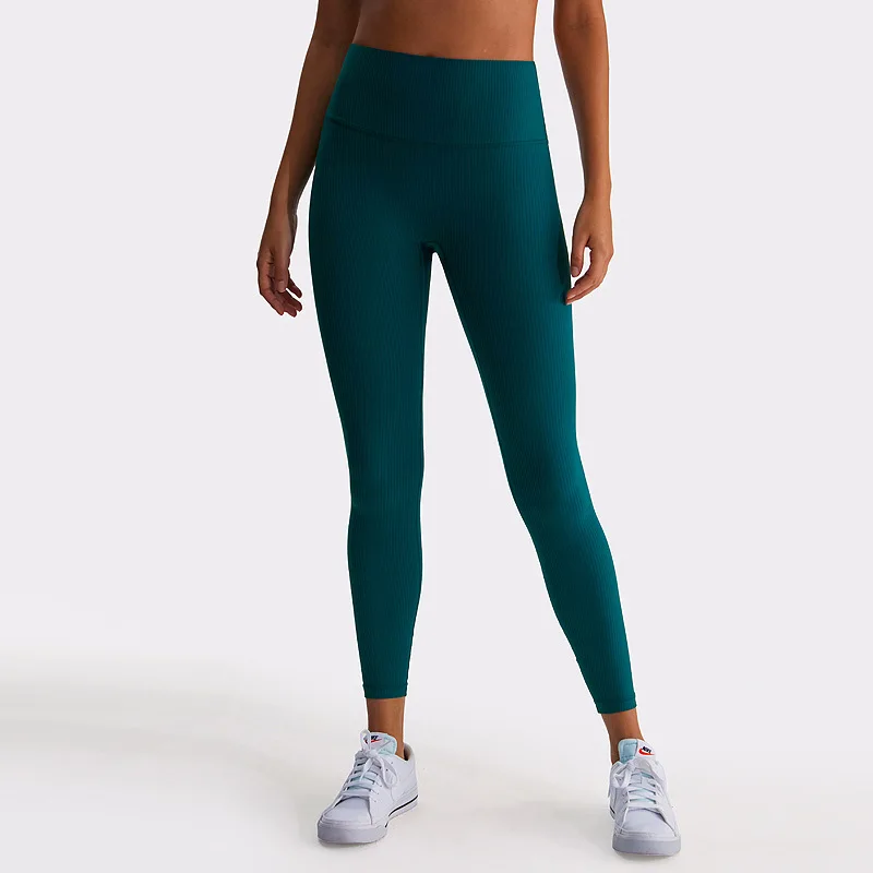 

Women rib Sports Pant Fitness Yoga Legging Woven Color High-waisted Soft Athletic Comprehensive Training Jogging athletic tights