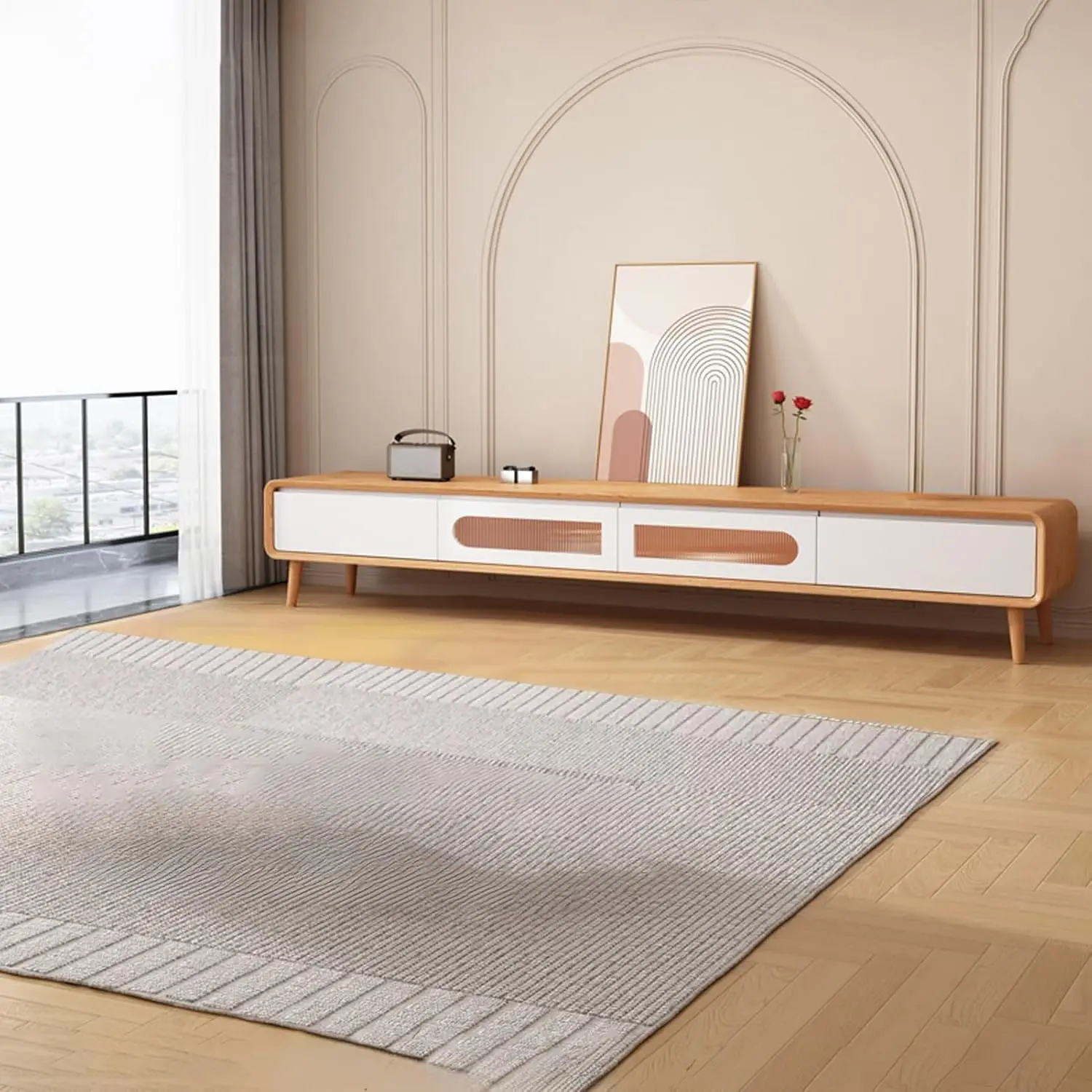 

！@Combohome Modern Minimalist Wooden TV Stand with Drawers Matching Side Table Cabinet for Living Room