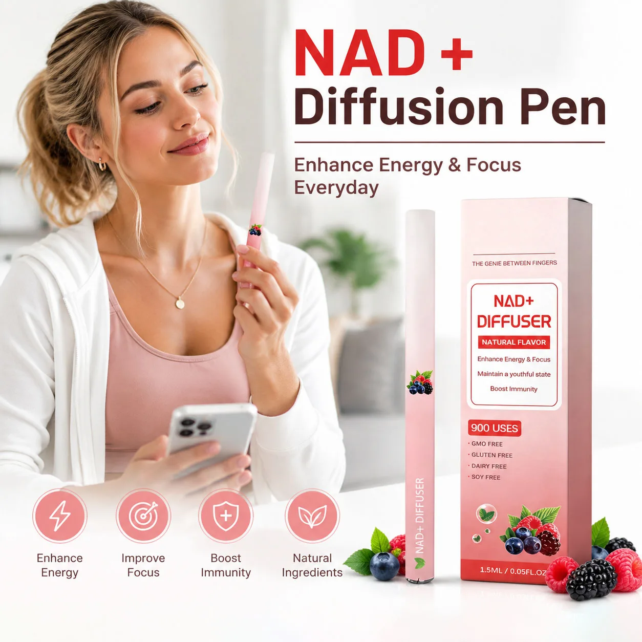 Herbal Diffuser Stick NAD+ Diffusion Pen Boost Focus Relief Fatigue Improve Vitality Clear Breath Aromatherapy Air Freshener Pen